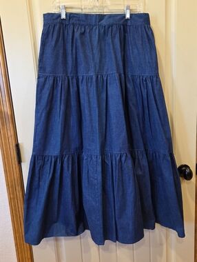 VTG Roper Sport Denim Tiered Maxi Skirt 17/18 Made in USA Western Boho New